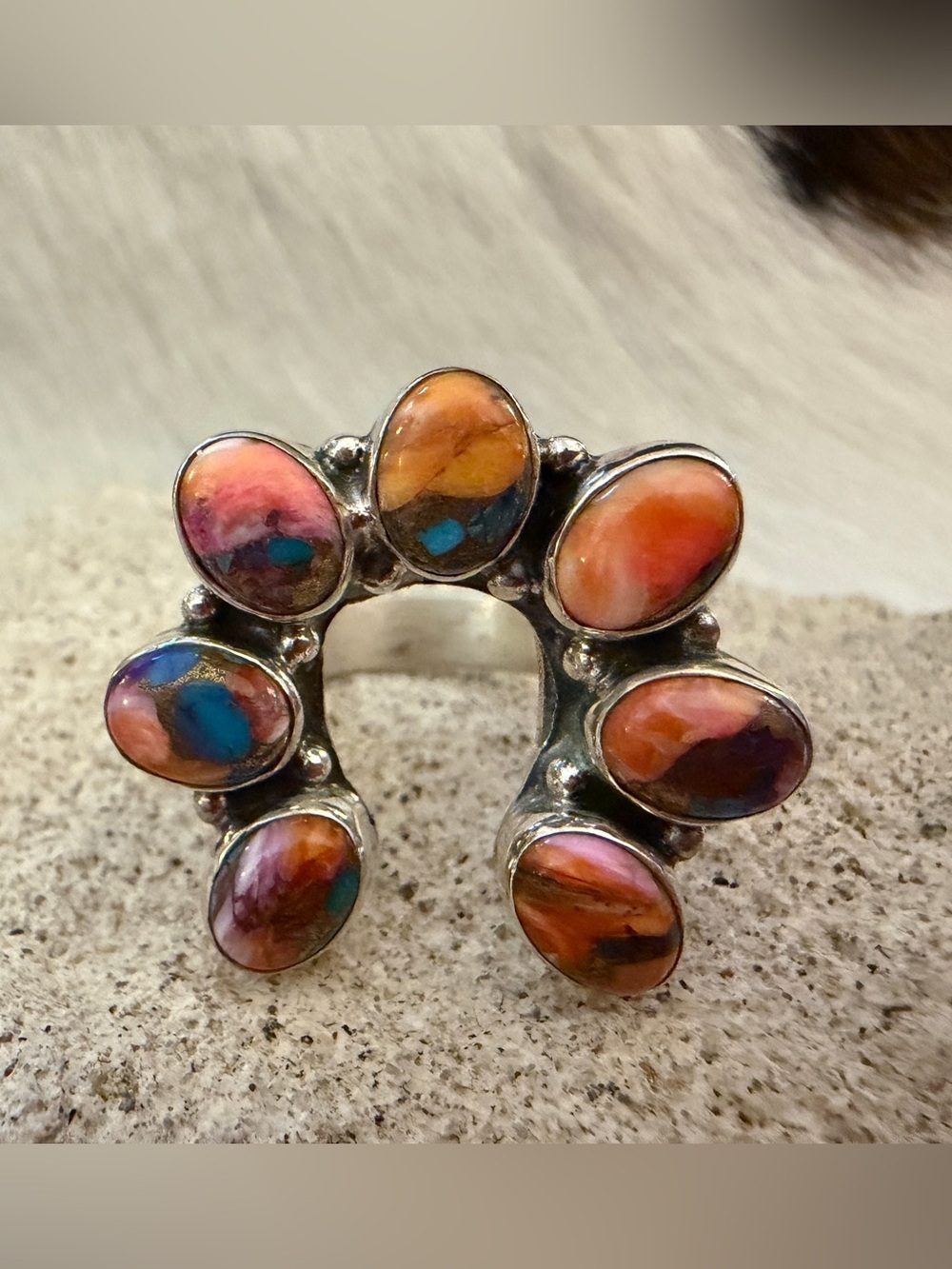 ❤️ Spiny Oyster Dahlia Turquoise Sterling Silver NAJA Ring Size 6.75